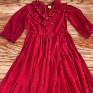 Red Tiered Ruffled Sundress with 3/4 Sleeves